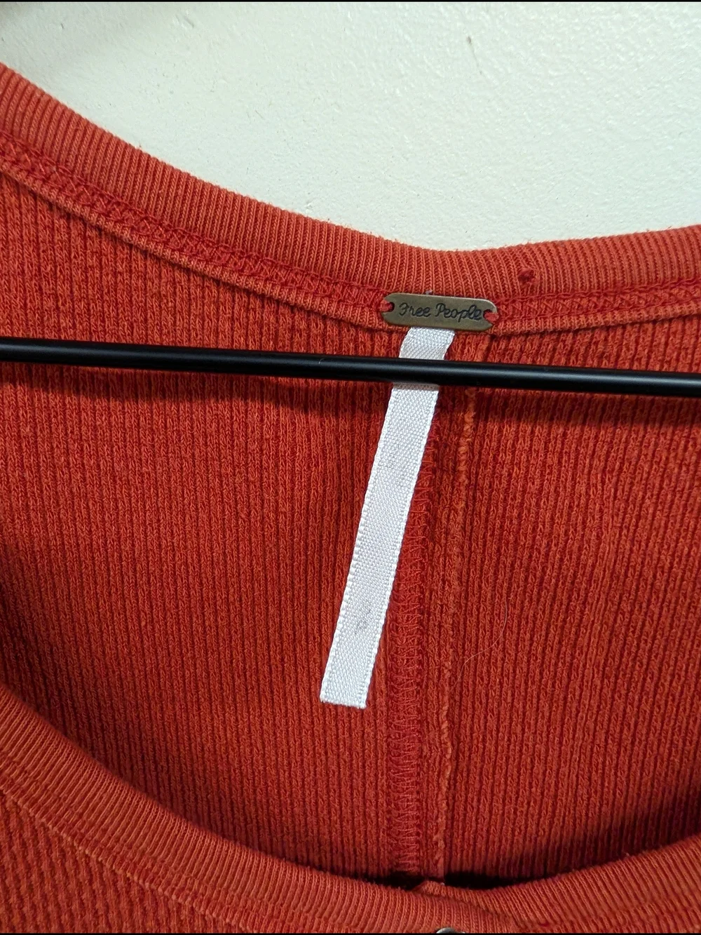 Free People Rust Henley Waffle Knit Long-Sleeve Top‎ with Patterned Cuffs